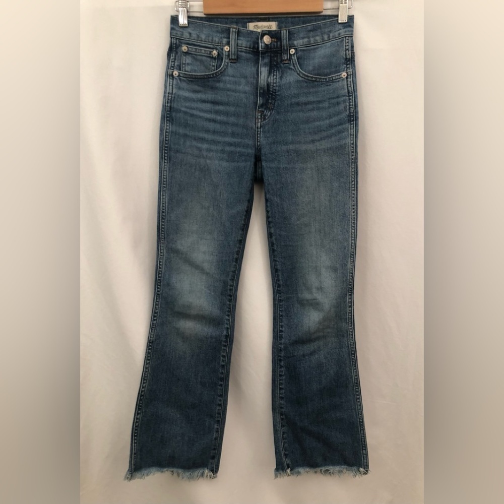 Madewell Cali Demi Boot Jeans Raw Hem Cropped Blue Size 25